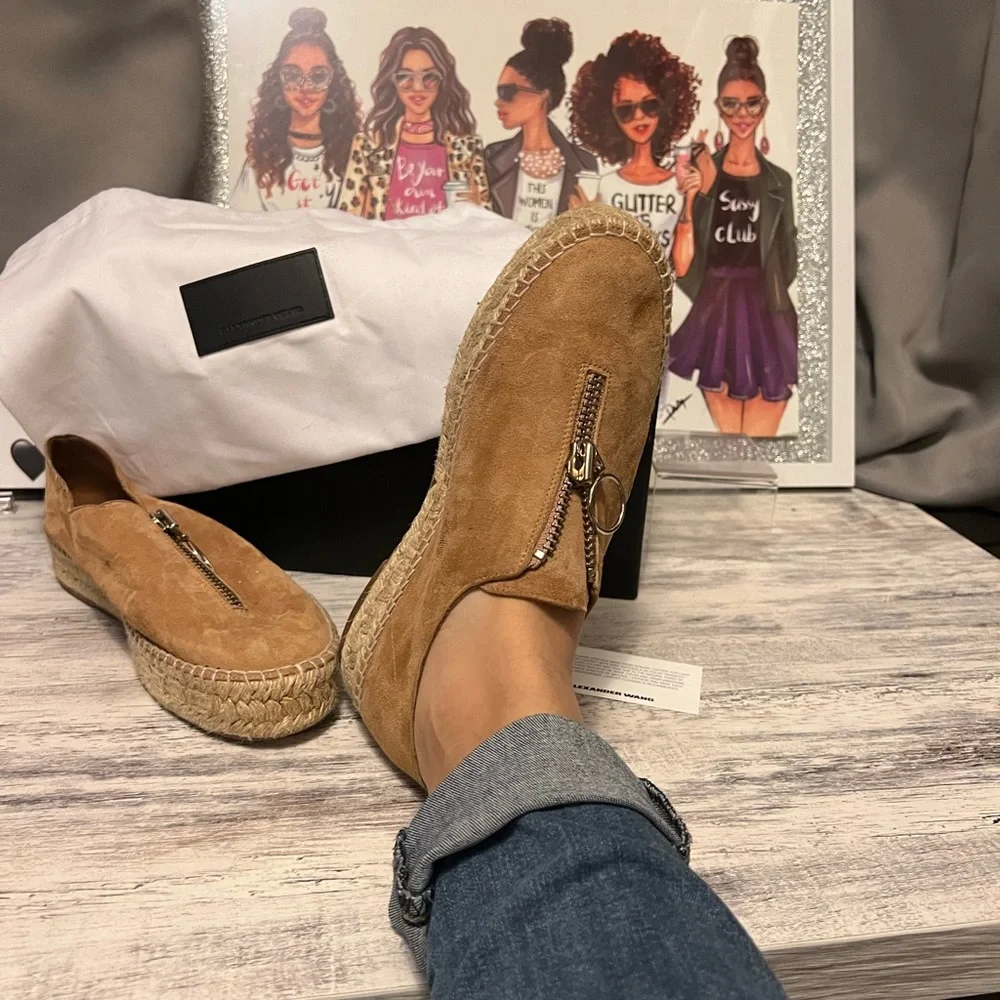 ALEXANDER WANG Devon nubuck zip front espadrille shoes
